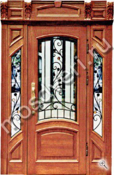 Эксклюзивная парадная трехстворчатая дверь с витражом и ковкой - купить от производителя Мосдвери Эксклюзивная парадная трехстворчатая дверь с витражом и ковкой