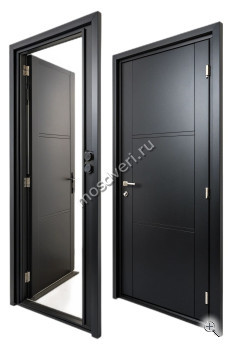 Входная дверь черная, узор полоски ЧДД-001 - купить от производителя Мосдвери Входная дверь черная, узор полоски ЧДД-001